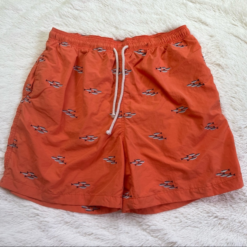 J. McLaughlin Orange Fish Swim Trunks